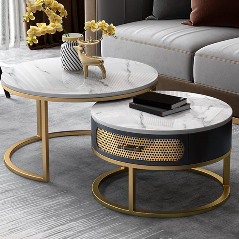 Modern Metal Frame Storage Coffee Table White Slate Round Table Gold Clearhalo 'Coffee & Accent Tables' 'Coffee Tables' 'coffee_tables' 'furn' 'furn_coffee_tables' 'Furniture' 'furniture_coffee_tables' 'Living Room Furniture' 4971117