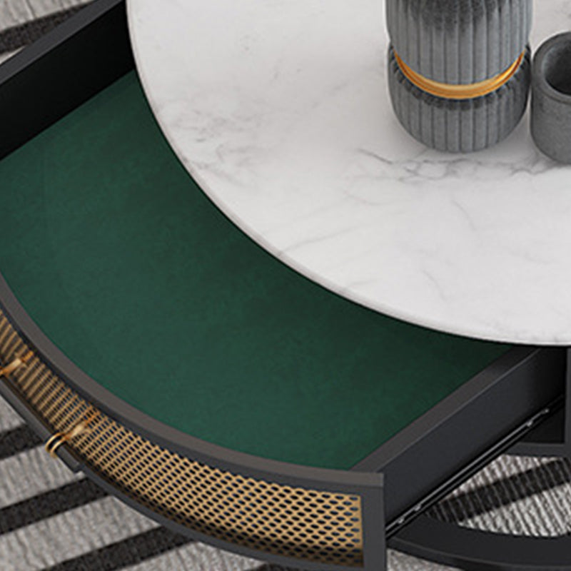 Modern Metal Frame Storage Coffee Table White Slate Round Table Clearhalo 'Coffee & Accent Tables' 'Coffee Tables' 'coffee_tables' 'furn' 'furn_coffee_tables' 'Furniture' 'furniture_coffee_tables' 'Living Room Furniture' 4971120