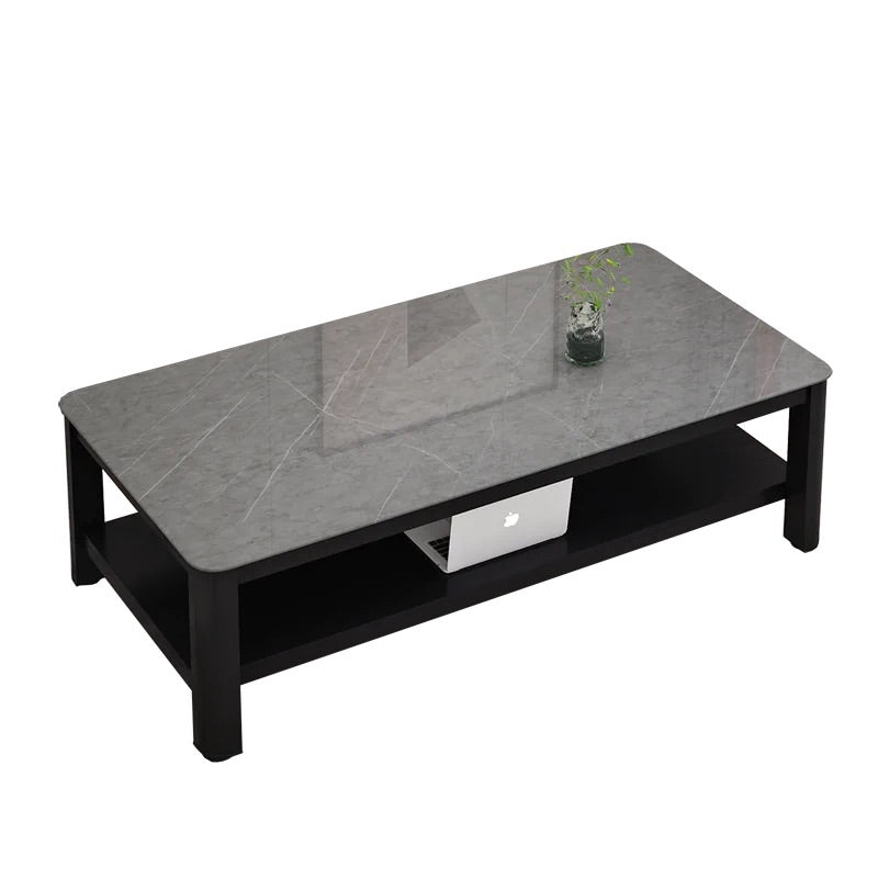 Modern Style White/Black/Grey Rock Rectangular Coffee Table with Slab Top 18"H x 52"L x 28"W Gray Clearhalo 'Coffee & Accent Tables' 'Coffee Tables' 'coffee_tables' 'Furniture' 'furniture_coffee_tables' 'Living Room Furniture' 4971163