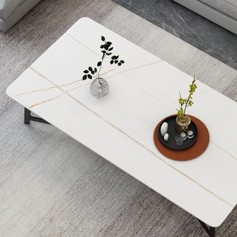 Modern White/Black Rectangle 4 Legs Coffee Table Slate and Metal Table Clearhalo 'Coffee & Accent Tables' 'Coffee Tables' 'coffee_tables' 'Furniture' 'furniture_coffee_tables' 'Living Room Furniture' 4971178