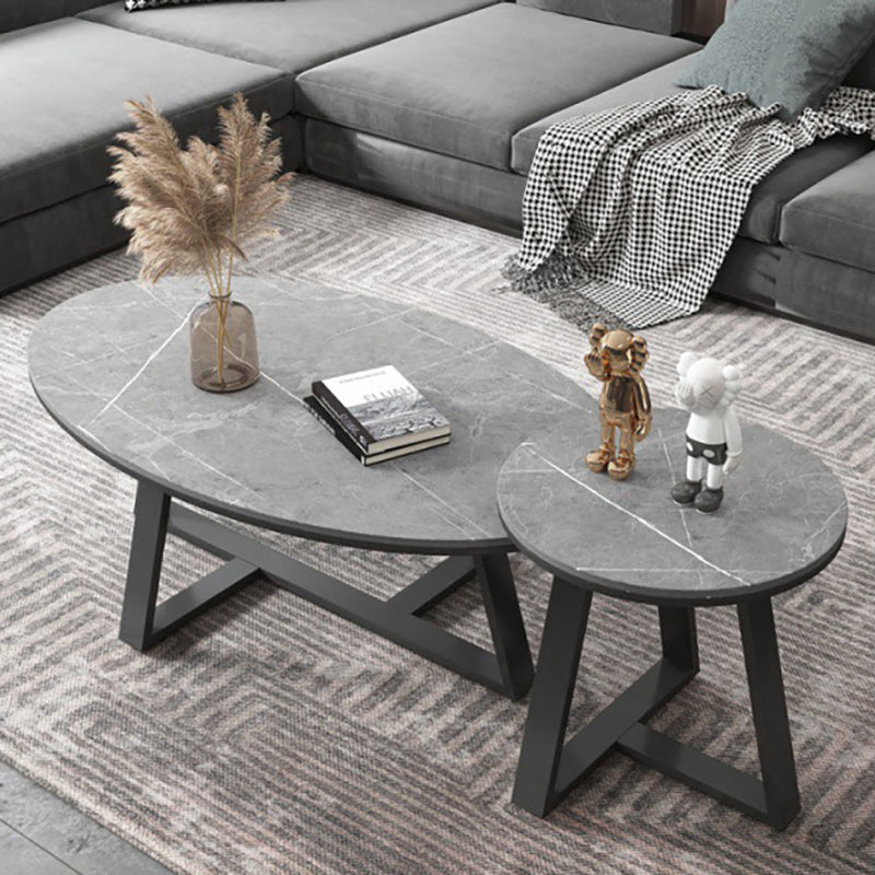 Modern Style Metal Base Material Grey/black/white Oval Coffee Table Clearhalo 'Coffee & Accent Tables' 'Coffee Tables' 'coffee_tables' 'Furniture' 'furniture_coffee_tables' 'Living Room Furniture' 4971187