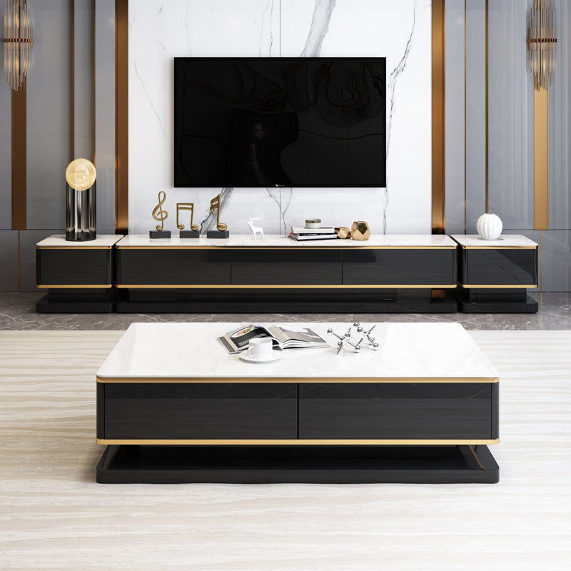 Modern Marble/Glass Block Coffee Table with Drawer Rectangular Cocktail Table Clearhalo 'Coffee & Accent Tables' 'Coffee Tables' 'coffee_tables' 'furn' 'furn_coffee_tables' 'Furniture' 'furniture_coffee_tables' 'Living Room Furniture' 4971198