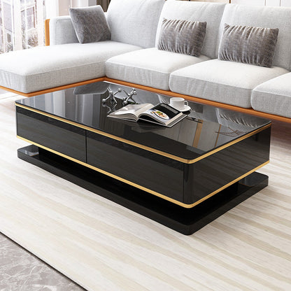 Modern Marble/Glass Block Coffee Table with Drawer Rectangular Cocktail Table Black Clearhalo 'Coffee & Accent Tables' 'Coffee Tables' 'coffee_tables' 'furn' 'furn_coffee_tables' 'Furniture' 'furniture_coffee_tables' 'Living Room Furniture' 4971200