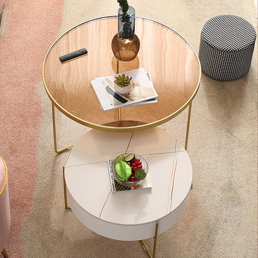 Glass and Slate Cross Legs Coffee Table Modern Round Table for Living Room Clearhalo 'Coffee & Accent Tables' 'Coffee Tables' 'coffee_tables' 'Furniture' 'furniture_coffee_tables' 'Living Room Furniture' 4971225