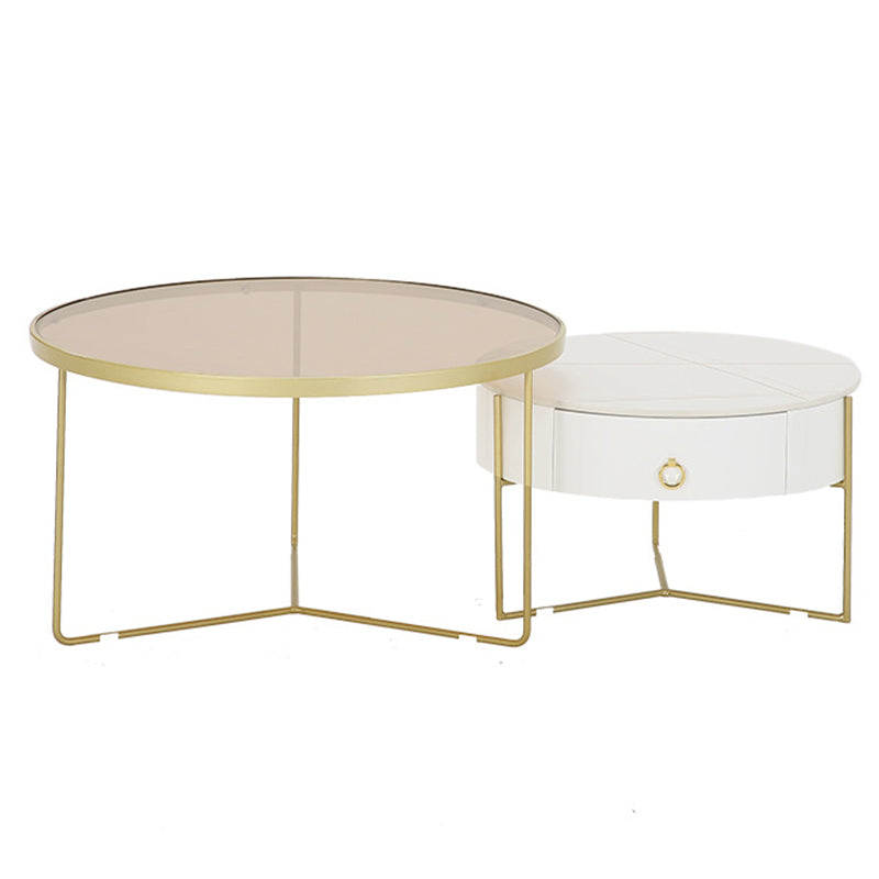 Glass and Slate Cross Legs Coffee Table Modern Round Table for Living Room Clearhalo 'Coffee & Accent Tables' 'Coffee Tables' 'coffee_tables' 'Furniture' 'furniture_coffee_tables' 'Living Room Furniture' 4971229