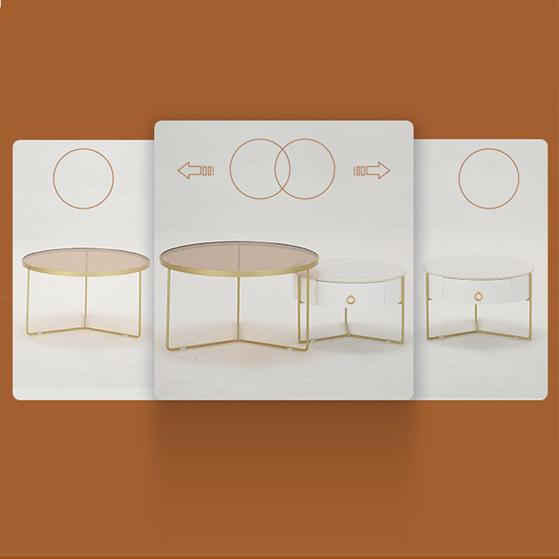 Glass and Slate Cross Legs Coffee Table Modern Round Table for Living Room Clearhalo 'Coffee & Accent Tables' 'Coffee Tables' 'coffee_tables' 'Furniture' 'furniture_coffee_tables' 'Living Room Furniture' 4971232
