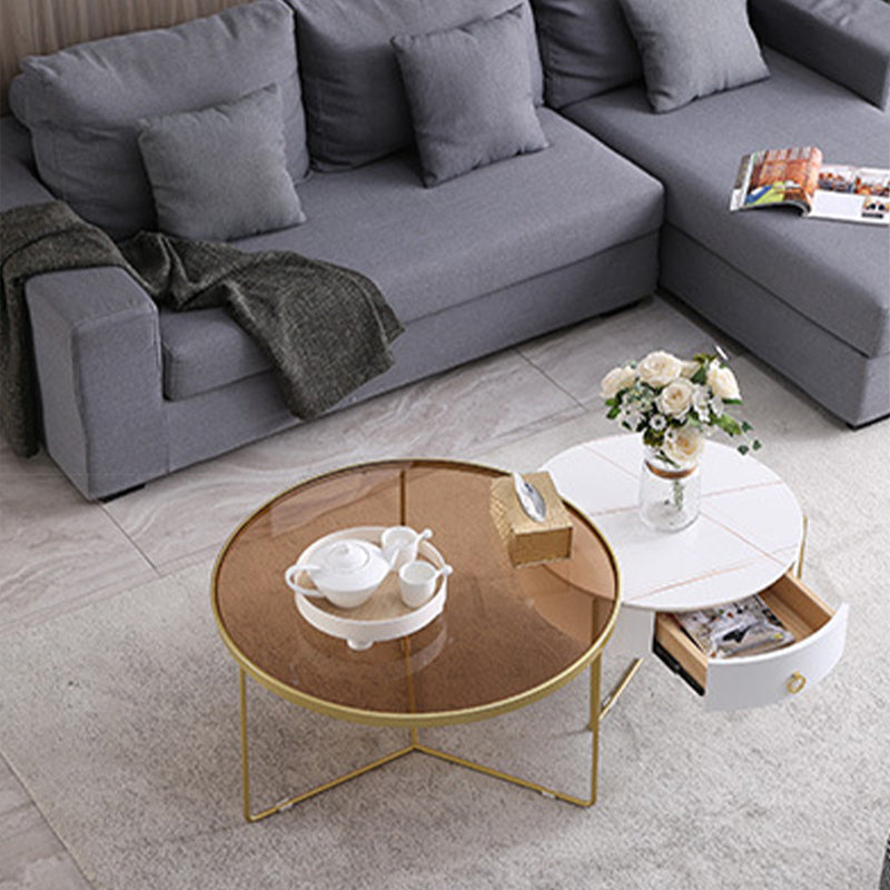 Glass and Slate Cross Legs Coffee Table Modern Round Table for Living Room Clearhalo 'Coffee & Accent Tables' 'Coffee Tables' 'coffee_tables' 'Furniture' 'furniture_coffee_tables' 'Living Room Furniture' 4971233