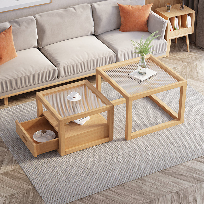 Frame Base Coffee Table Square Natural Wood Cocktail Table with Drawer Clearhalo 'Coffee & Accent Tables' 'Coffee Tables' 'coffee_tables' 'furn' 'furn_coffee_tables' 'Furniture' 'furniture_coffee_tables' 'Living Room Furniture' 4971317