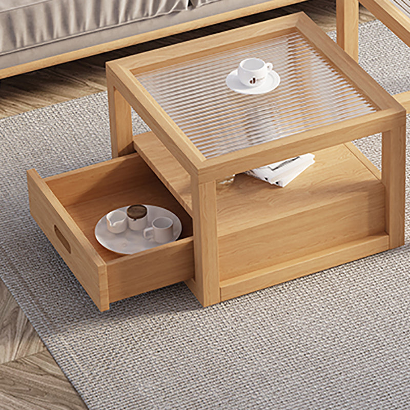 Frame Base Coffee Table Square Natural Wood Cocktail Table with Drawer Clearhalo 'Coffee & Accent Tables' 'Coffee Tables' 'coffee_tables' 'furn' 'furn_coffee_tables' 'Furniture' 'furniture_coffee_tables' 'Living Room Furniture' 4971325