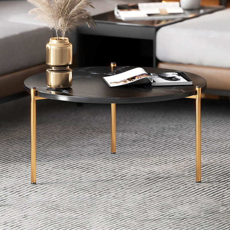 Round Coffee Table Contemporary 3 Legs Cocktail Table for Home 20"L x 20"W x 16"H Gold Black Clearhalo 'Coffee & Accent Tables' 'Coffee Tables' 'coffee_tables' 'furn' 'furn_coffee_tables' 'Furniture' 'furniture_coffee_tables' 'Living Room Furniture' 4971347