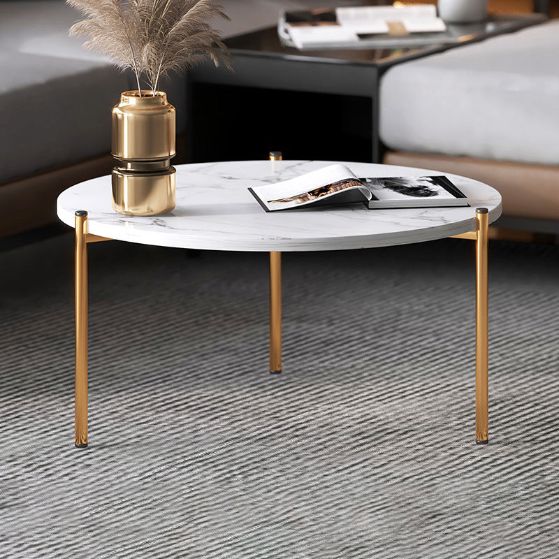 Round Coffee Table Contemporary 3 Legs Cocktail Table for Home 20"L x 20"W x 16"H Gold White Clearhalo 'Coffee & Accent Tables' 'Coffee Tables' 'coffee_tables' 'furn' 'furn_coffee_tables' 'Furniture' 'furniture_coffee_tables' 'Living Room Furniture' 4971349