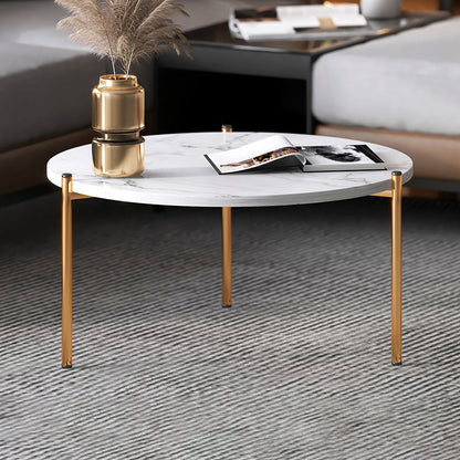 Round Coffee Table Contemporary 3 Legs Cocktail Table for Home 20"L x 20"W x 16"H Gold White Clearhalo 'Coffee & Accent Tables' 'Coffee Tables' 'coffee_tables' 'furn' 'furn_coffee_tables' 'Furniture' 'furniture_coffee_tables' 'Living Room Furniture' 4971349