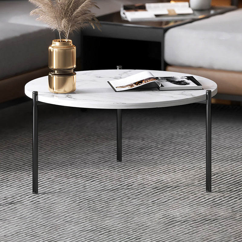 Round Coffee Table Contemporary 3 Legs Cocktail Table for Home 20"L x 20"W x 16"H Black White Clearhalo 'Coffee & Accent Tables' 'Coffee Tables' 'coffee_tables' 'furn' 'furn_coffee_tables' 'Furniture' 'furniture_coffee_tables' 'Living Room Furniture' 4971351