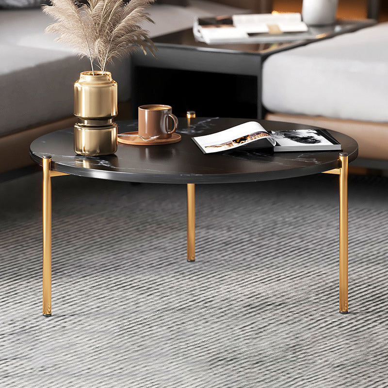 Round Coffee Table Contemporary 3 Legs Cocktail Table for Home 24"L x 24"W x 16"H Gold Black Clearhalo 'Coffee & Accent Tables' 'Coffee Tables' 'coffee_tables' 'furn' 'furn_coffee_tables' 'Furniture' 'furniture_coffee_tables' 'Living Room Furniture' 4971355