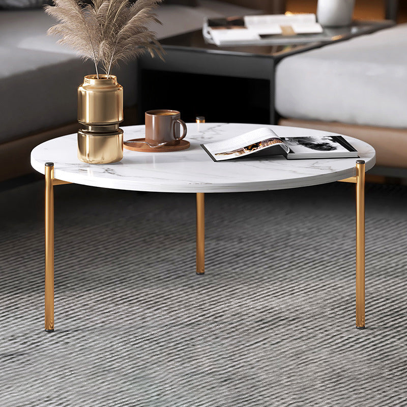 Round Coffee Table Contemporary 3 Legs Cocktail Table for Home 24"L x 24"W x 16"H Gold White Clearhalo 'Coffee & Accent Tables' 'Coffee Tables' 'coffee_tables' 'furn' 'furn_coffee_tables' 'Furniture' 'furniture_coffee_tables' 'Living Room Furniture' 4971356