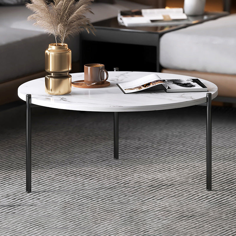 Round Coffee Table Contemporary 3 Legs Cocktail Table for Home 24"L x 24"W x 16"H Black White Clearhalo 'Coffee & Accent Tables' 'Coffee Tables' 'coffee_tables' 'furn' 'furn_coffee_tables' 'Furniture' 'furniture_coffee_tables' 'Living Room Furniture' 4971357