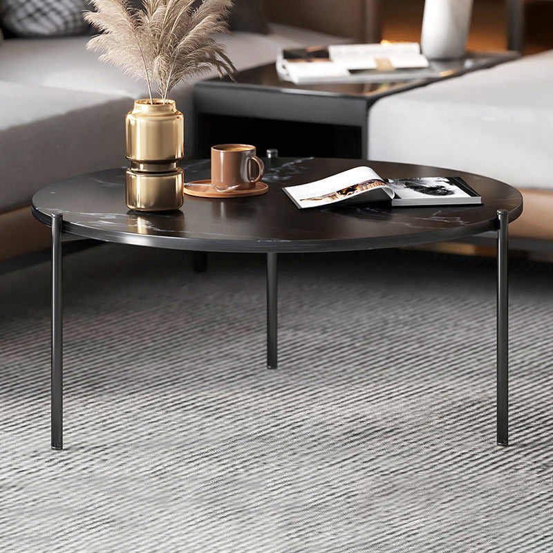 Round Coffee Table Contemporary 3 Legs Cocktail Table for Home 28"L x 28"W x 18"H Black Black Clearhalo 'Coffee & Accent Tables' 'Coffee Tables' 'coffee_tables' 'furn' 'furn_coffee_tables' 'Furniture' 'furniture_coffee_tables' 'Living Room Furniture' 4971358