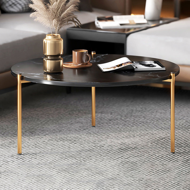 Round Coffee Table Contemporary 3 Legs Cocktail Table for Home 28"L x 28"W x 18"H Gold Black Clearhalo 'Coffee & Accent Tables' 'Coffee Tables' 'coffee_tables' 'furn' 'furn_coffee_tables' 'Furniture' 'furniture_coffee_tables' 'Living Room Furniture' 4971359