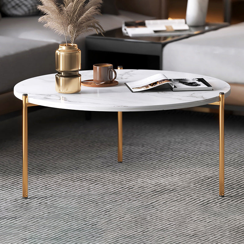 Round Coffee Table Contemporary 3 Legs Cocktail Table for Home 28"L x 28"W x 18"H Gold White Clearhalo 'Coffee & Accent Tables' 'Coffee Tables' 'coffee_tables' 'furn' 'furn_coffee_tables' 'Furniture' 'furniture_coffee_tables' 'Living Room Furniture' 4971360