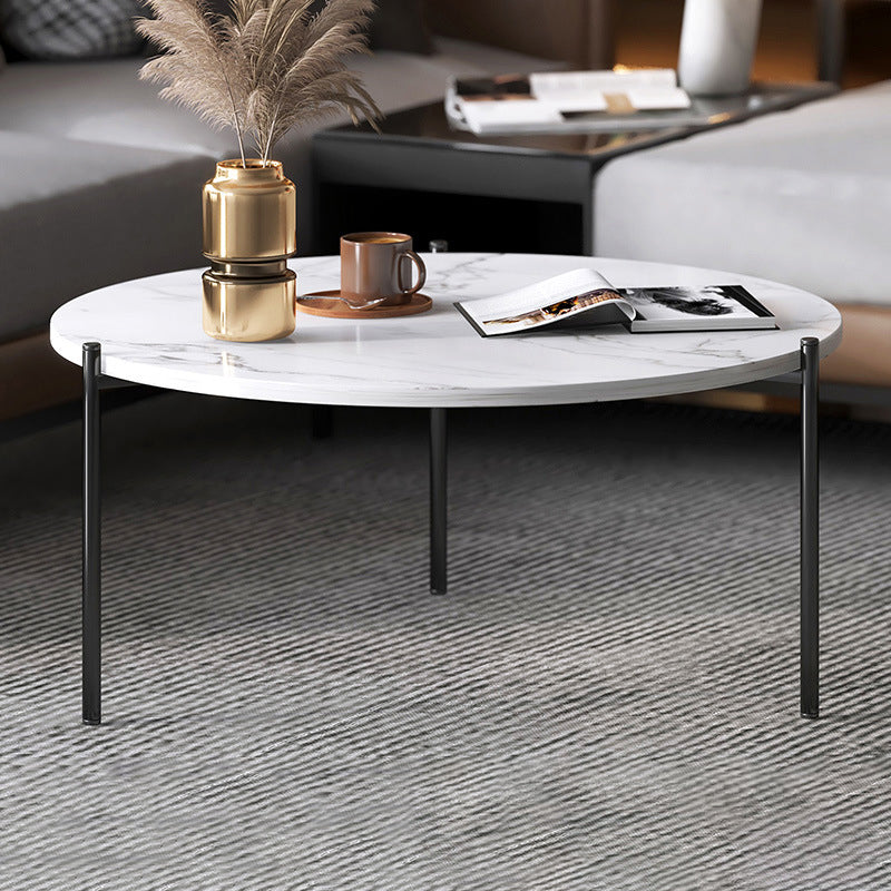 Round Coffee Table Contemporary 3 Legs Cocktail Table for Home 28"L x 28"W x 18"H Black White Clearhalo 'Coffee & Accent Tables' 'Coffee Tables' 'coffee_tables' 'furn' 'furn_coffee_tables' 'Furniture' 'furniture_coffee_tables' 'Living Room Furniture' 4971361