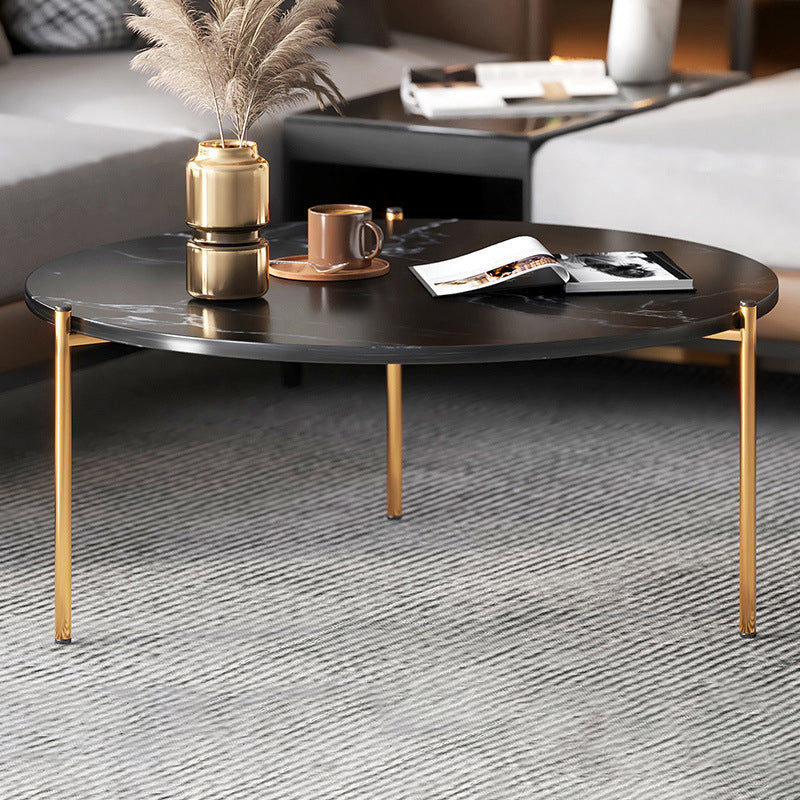 Round Coffee Table Contemporary 3 Legs Cocktail Table for Home 31.5"L x 31.5"W x 17.7"H Gold Black Clearhalo 'Coffee & Accent Tables' 'Coffee Tables' 'coffee_tables' 'furn' 'furn_coffee_tables' 'Furniture' 'furniture_coffee_tables' 'Living Room Furniture' 4971363
