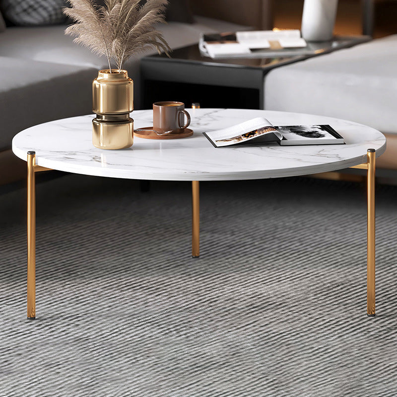 Round Coffee Table Contemporary 3 Legs Cocktail Table for Home 31.5"L x 31.5"W x 17.7"H Gold White Clearhalo 'Coffee & Accent Tables' 'Coffee Tables' 'coffee_tables' 'furn' 'furn_coffee_tables' 'Furniture' 'furniture_coffee_tables' 'Living Room Furniture' 4971364