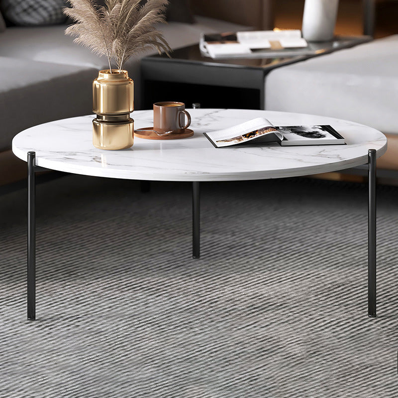 Round Coffee Table Contemporary 3 Legs Cocktail Table for Home 31.5"L x 31.5"W x 17.7"H Black White Clearhalo 'Coffee & Accent Tables' 'Coffee Tables' 'coffee_tables' 'furn' 'furn_coffee_tables' 'Furniture' 'furniture_coffee_tables' 'Living Room Furniture' 4971365