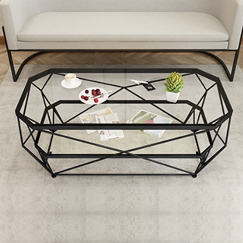 Contemporary Glass Cocktail Table Frame Coffee Table for Dining Room Clear Shelves Included Clearhalo 'Coffee & Accent Tables' 'Coffee Tables' 'coffee_tables' 'furn' 'furn_coffee_tables' 'Furniture' 'furniture_coffee_tables' 'Living Room Furniture' 4971440