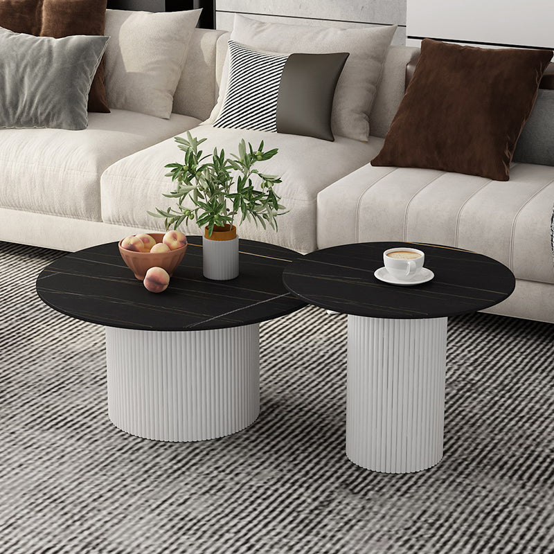Round White Slate Coffee Table Pedestal 2 Nesting Coffee Table Set 31.5"L x 31.5"W x 16"H + 24"L x 24"W x 20"H White Black Clearhalo 'Coffee & Accent Tables' 'Coffee Tables' 'coffee_tables' 'furn' 'furn_coffee_tables' 'Furniture' 'furniture_coffee_tables' 'Living Room Furniture' 4971452