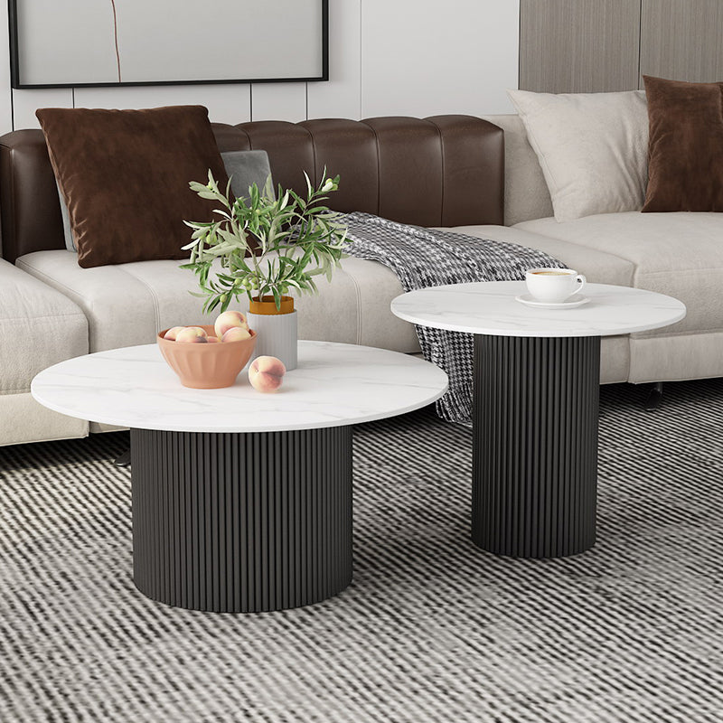 Round White Slate Coffee Table Pedestal 2 Nesting Coffee Table Set 31.5"L x 31.5"W x 16"H + 24"L x 24"W x 20"H Black White Clearhalo 'Coffee & Accent Tables' 'Coffee Tables' 'coffee_tables' 'furn' 'furn_coffee_tables' 'Furniture' 'furniture_coffee_tables' 'Living Room Furniture' 4971453