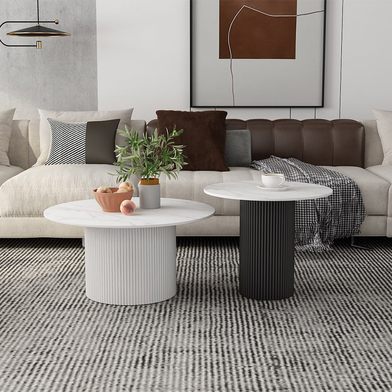 Round White Slate Coffee Table Pedestal 2 Nesting Coffee Table Set 31.5"L x 31.5"W x 16"H + 24"L x 24"W x 20"H White White Clearhalo 'Coffee & Accent Tables' 'Coffee Tables' 'coffee_tables' 'furn' 'furn_coffee_tables' 'Furniture' 'furniture_coffee_tables' 'Living Room Furniture' 4971457