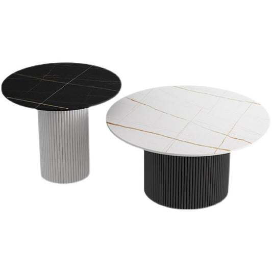 Round White Slate Coffee Table Pedestal 2 Nesting Coffee Table Set Clearhalo 'Coffee & Accent Tables' 'Coffee Tables' 'coffee_tables' 'furn' 'furn_coffee_tables' 'Furniture' 'furniture_coffee_tables' 'Living Room Furniture' 4971458
