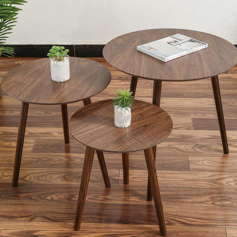 Modern 3 Legs Cocktail Table Round Wood Coffee Table - Brown 24"L x 24"W x 24"H + 20"L x 20"W x 20"H + 16"L x 16"W x 16"H Clearhalo 'Coffee & Accent Tables' 'Coffee Tables' 'coffee_tables' 'furn' 'furn_coffee_tables' 'Furniture' 'furniture_coffee_tables' 'Living Room Furniture' 4971469