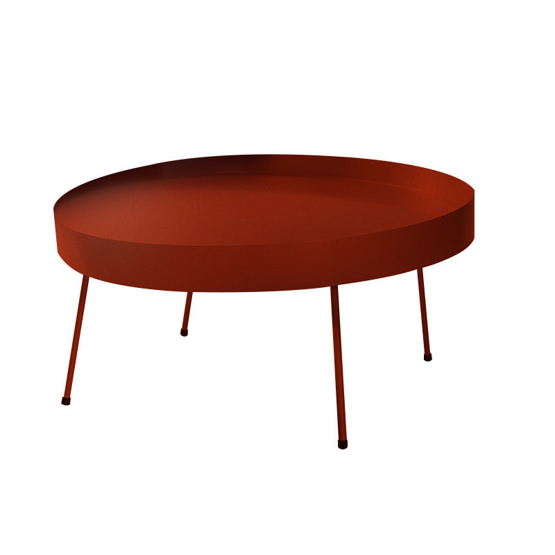Round with Metal Accents Coffee Table Modern 4 Legs Cocktail Table 31.5"L x 31.5"W x 16.5"H Red Clearhalo 'Coffee & Accent Tables' 'Coffee Tables' 'coffee_tables' 'furn' 'furn_coffee_tables' 'Furniture' 'furniture_coffee_tables' 'Living Room Furniture' 4971533