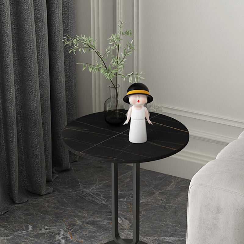 Round Sintered Stone Top End Table 21.6"Tall Pedestal Side Table Clearhalo 'Coffee & Accent Tables' 'Coffee Tables' 'coffee_tables' 'End & Side Tables' 'end_side_tables' 'furn' 'furn_end_side_tables' 'Furniture' 'furniture_coffee_tables' 'Living Room Furniture' 4971555