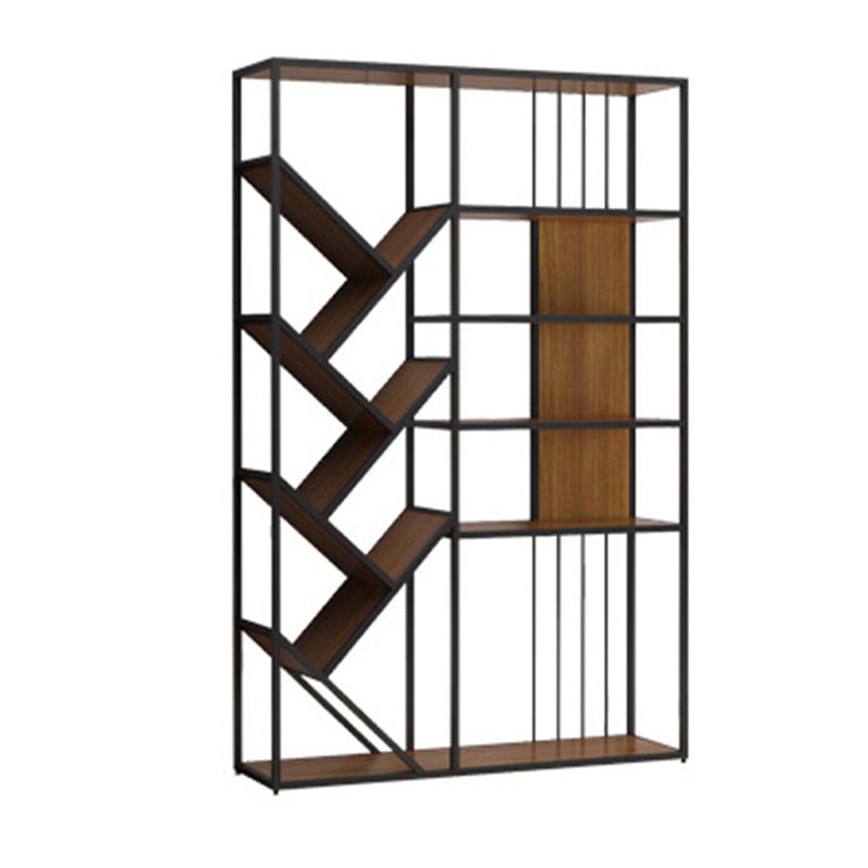 Modern Vertical Etagere Bookshelf Metal Frame Manufactured Wood Shelf Bookcase Black-Brown Clearhalo 'Bookcases' 'Furniture' 'furniture_bookcases' 'Office Furniture' 4971722