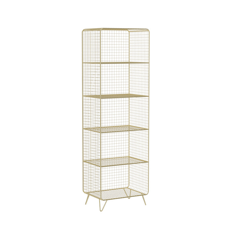 Modern Style Bookcase Vertical Metal Closed Back Bookshelf for Home 16"L x 14"W x 59"H Gold Clearhalo 'Bookcases' 'furn' 'furn_bookcases' 'Furniture' 'furniture_bookcases' 'Office Furniture' 4971744