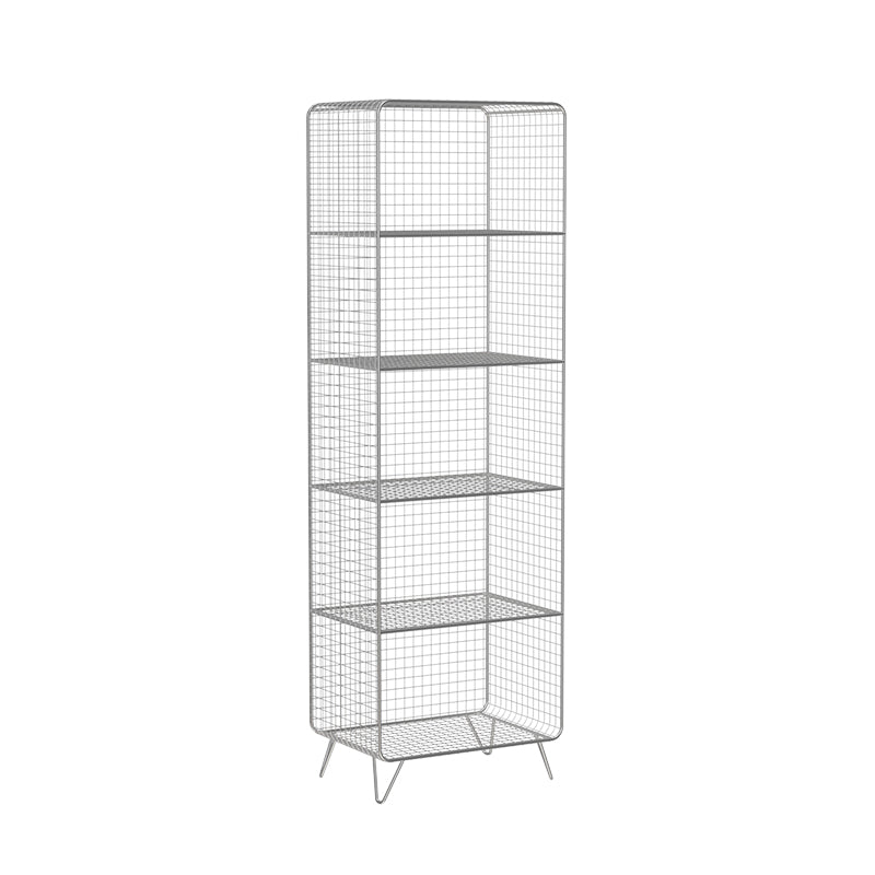 Modern Style Bookcase Vertical Metal Closed Back Bookshelf for Home 16"L x 14"W x 59"H Silver Clearhalo 'Bookcases' 'furn' 'furn_bookcases' 'Furniture' 'furniture_bookcases' 'Office Furniture' 4971756