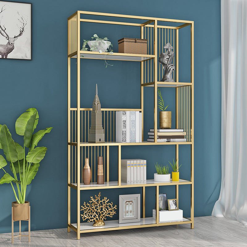 Contemporary Etagere Bookshelf Iron Frame White Manufactured Wood Shelf Bookcase Clearhalo 'Bookcases' 'furn' 'furn_bookcases' 'Furniture' 'furniture_bookcases' 'Office Furniture' 4971824