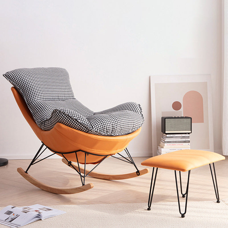 26.77" L x 37.40" W x 32.28" H Armless Lounge Chair Upholstered Accent Chair with Ottoman Orange Houndstooth Linen Clearhalo 'Accent Chairs' 'accent_chairs' 'Chairs & Seating' 'furn' 'furn_accent_chairs' 'Furniture' 'furniture_accent_chairs' 'Living Room Furniture' 4971977