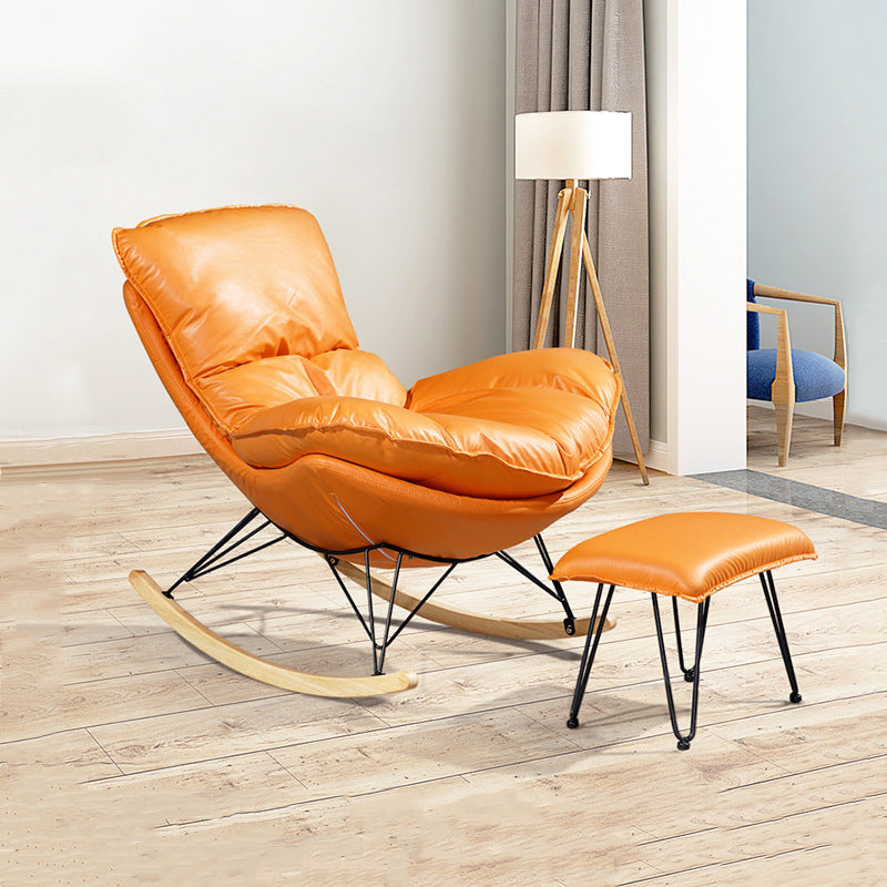 26.77" L x 37.40" W x 32.28" H Armless Lounge Chair Upholstered Accent Chair with Ottoman Orange Faux Leather Clearhalo 'Accent Chairs' 'accent_chairs' 'Chairs & Seating' 'furn' 'furn_accent_chairs' 'Furniture' 'furniture_accent_chairs' 'Living Room Furniture' 4971985