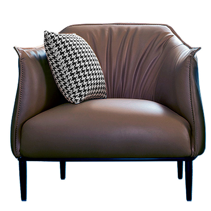 Genuine Leather Chair Arms Included 34.2"L x 33.4" W x 29.5" H Chair for Bedroom Dark Coffee Clearhalo 'Accent Chairs' 'accent_chairs' 'Chairs & Seating' 'furn' 'furn_accent_chairs' 'Furniture' 'furniture_accent_chairs' 'Living Room Furniture' 4972019