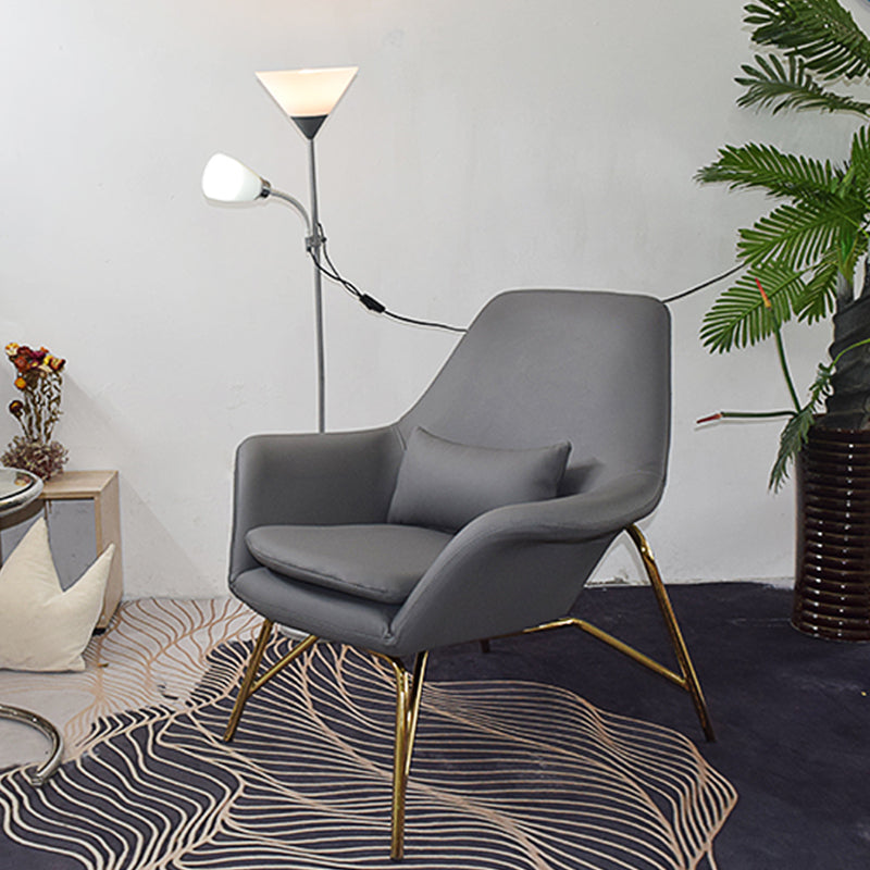 25.59" L x 31.49" W x 34.64" H Faux Leather Armchair for Living Room Grey Brass Gold Clearhalo 'Accent Chairs' 'accent_chairs' 'Chairs & Seating' 'furn' 'furn_accent_chairs' 'Furniture' 'furniture_accent_chairs' 'Living Room Furniture' 4972070