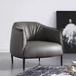 33.85" L x 31.49" W x 31.49" H Faux Leather Barrel Accent Chair for Bedroom Dark Gray Clearhalo 'Accent Chairs' 'accent_chairs' 'Chairs & Seating' 'furn' 'furn_accent_chairs' 'Furniture' 'furniture_accent_chairs' 'Living Room Furniture' 4972105