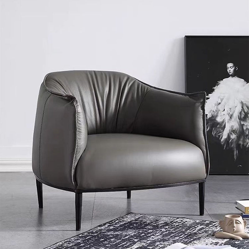 33.85" L x 31.49" W x 31.49" H Faux Leather Barrel Accent Chair for Bedroom Dark Gray Clearhalo 'Accent Chairs' 'accent_chairs' 'Chairs & Seating' 'furn' 'furn_accent_chairs' 'Furniture' 'furniture_accent_chairs' 'Living Room Furniture' 4972105