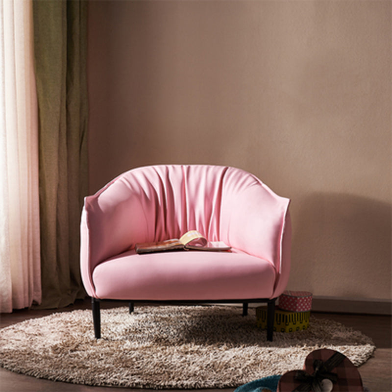 33.85" L x 31.49" W x 31.49" H Faux Leather Barrel Accent Chair for Bedroom Pink Clearhalo 'Accent Chairs' 'accent_chairs' 'Chairs & Seating' 'furn' 'furn_accent_chairs' 'Furniture' 'furniture_accent_chairs' 'Living Room Furniture' 4972107