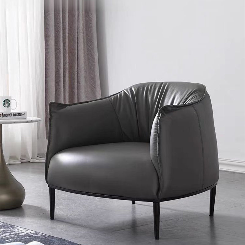 33.85" L x 31.49" W x 31.49" H Faux Leather Barrel Accent Chair for Bedroom Silver Gray Clearhalo 'Accent Chairs' 'accent_chairs' 'Chairs & Seating' 'furn' 'furn_accent_chairs' 'Furniture' 'furniture_accent_chairs' 'Living Room Furniture' 4972108