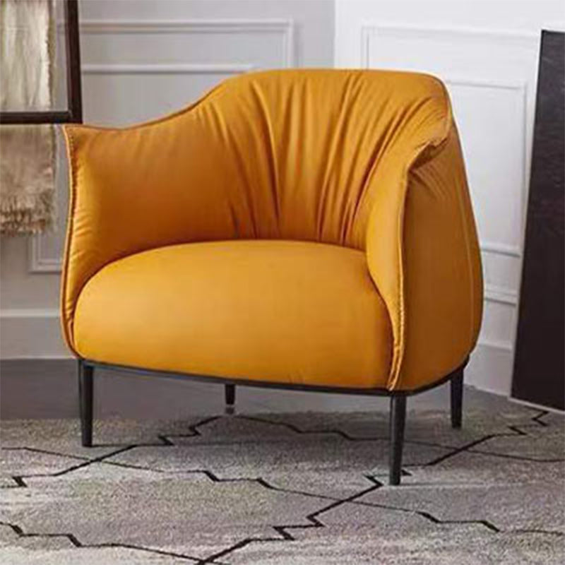 33.85" L x 31.49" W x 31.49" H Faux Leather Barrel Accent Chair for Bedroom Yellow Clearhalo 'Accent Chairs' 'accent_chairs' 'Chairs & Seating' 'furn' 'furn_accent_chairs' 'Furniture' 'furniture_accent_chairs' 'Living Room Furniture' 4972109