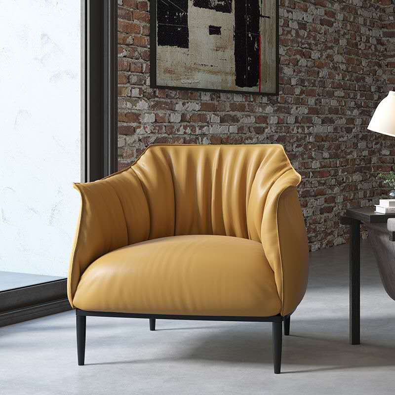 33.85" L x 31.49" W x 31.49" H Faux Leather Barrel Accent Chair for Bedroom Ginger Clearhalo 'Accent Chairs' 'accent_chairs' 'Chairs & Seating' 'furn' 'furn_accent_chairs' 'Furniture' 'furniture_accent_chairs' 'Living Room Furniture' 4972111