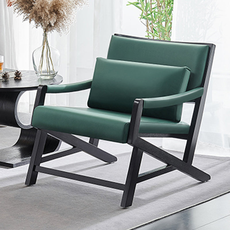 25.59" L x 29.52" W x 28.34" H Faux Leather Square Arms Lounge Chair with Pillow Back Lake Green Clearhalo 'Accent Chairs' 'accent_chairs' 'Chairs & Seating' 'furn' 'furn_accent_chairs' 'Furniture' 'furniture_accent_chairs' 'Living Room Furniture' 4972217